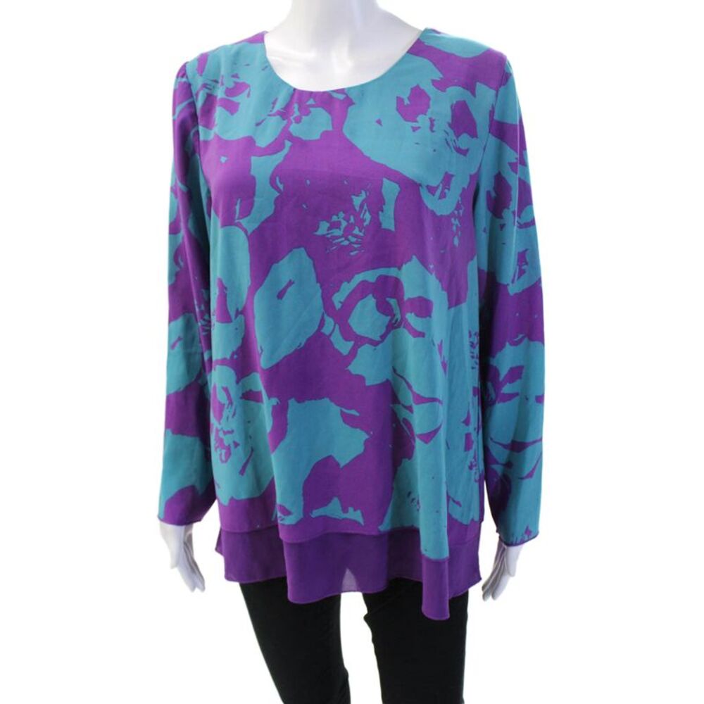 Iman Women Tunic Floral Round Neck 3/4 Sleeve Blue Size M
